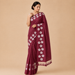 Small Daisy Flower Border Hand Painted Mul Cotton Saree - Without Blouse
