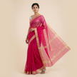 Pink Handloom Chanderi Cotton Silk Saree with Lotus Buta