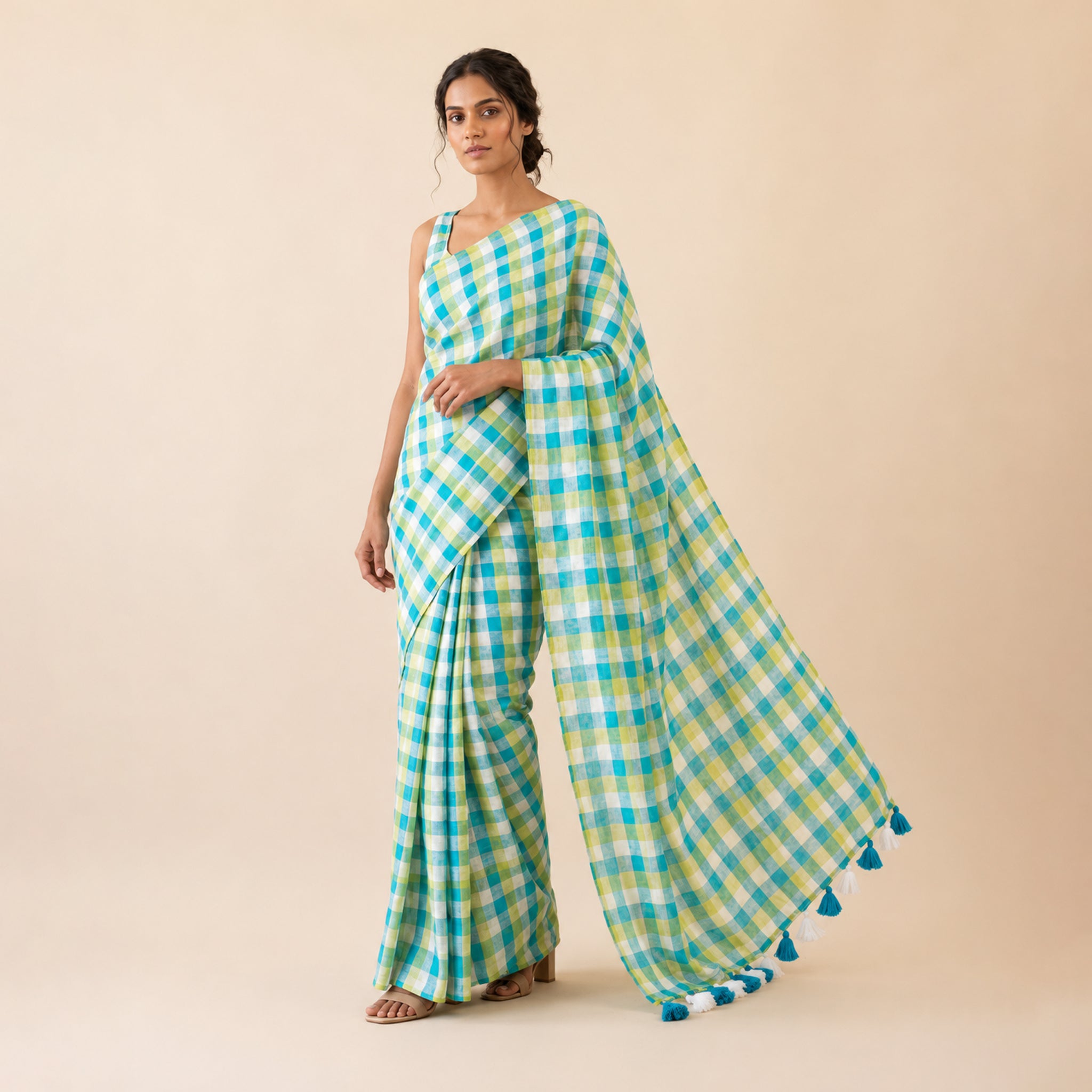 Small Checks Multicolor Mul Cotton Saree