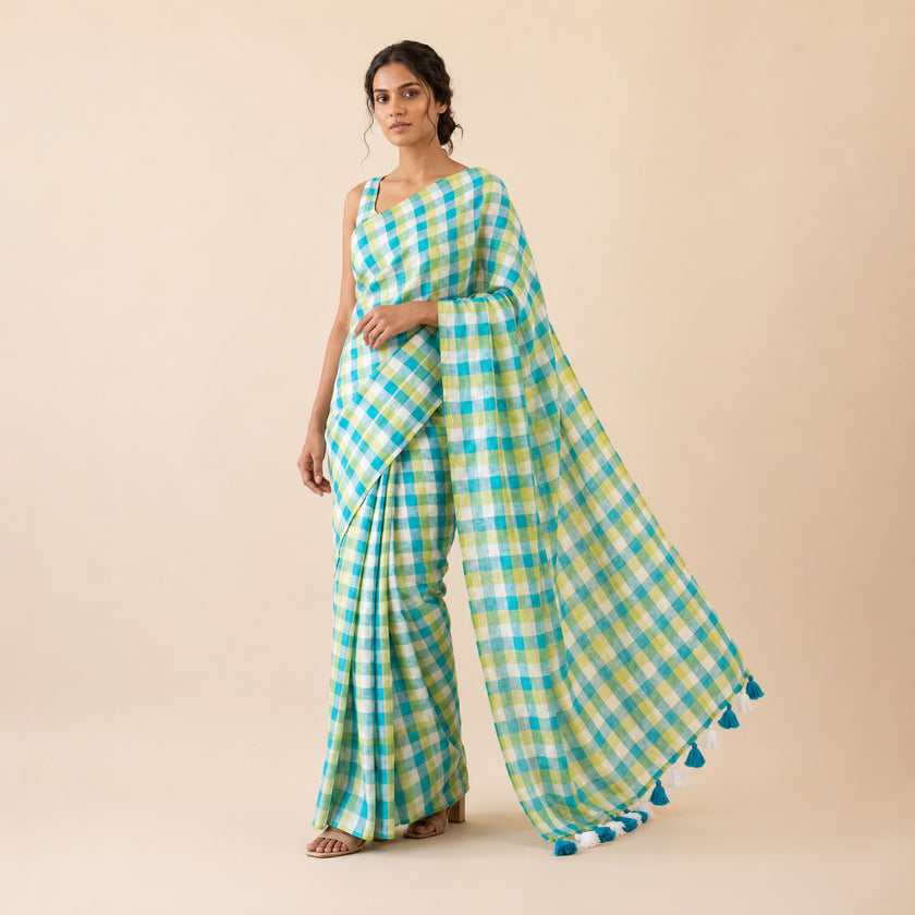 Small Checks Multicolor Mul Cotton Saree