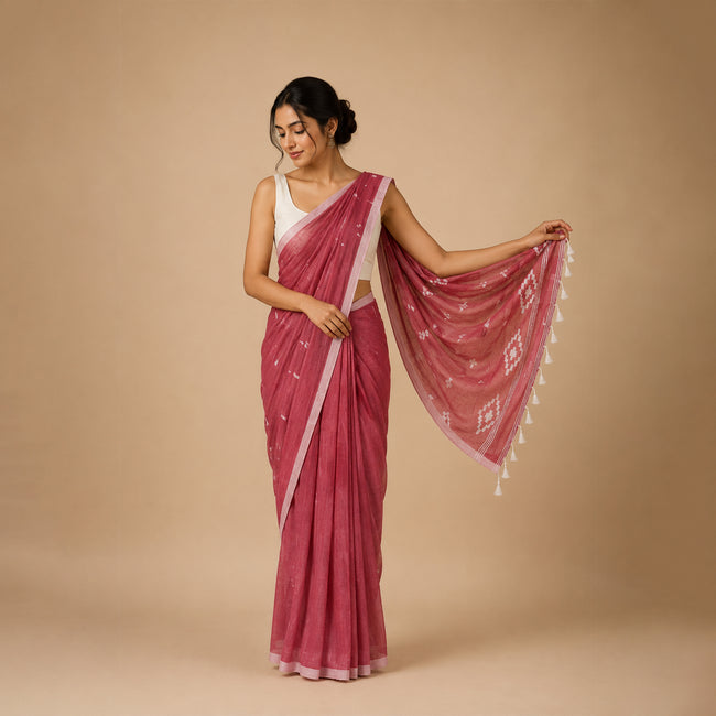 Maroon Maku Butty Handloom Lightweight Handwoven Mul Cotton Saree