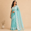 Small Daisy Flower Border Hand Painted Mul Cotton Saree - Without Blouse