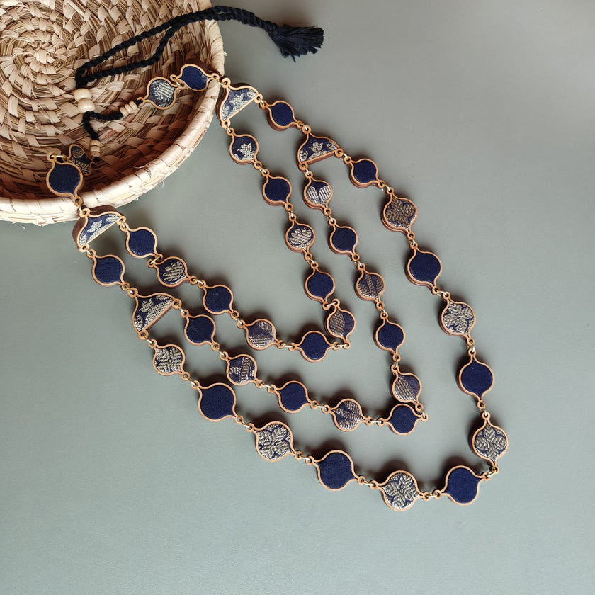 WHE layered Festive Repurposed Fabric and Wood Necklace