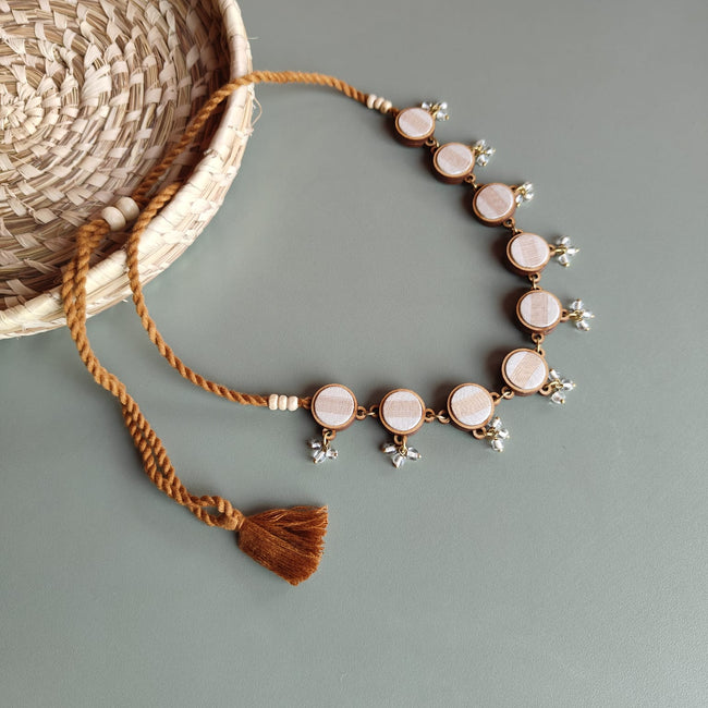 WHE Multicolor Stripped Festive Repurposed Fabric and Wood Choker