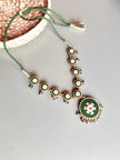 WHE Green Embroidered Festive Repurposed Fabric and Wood Choker