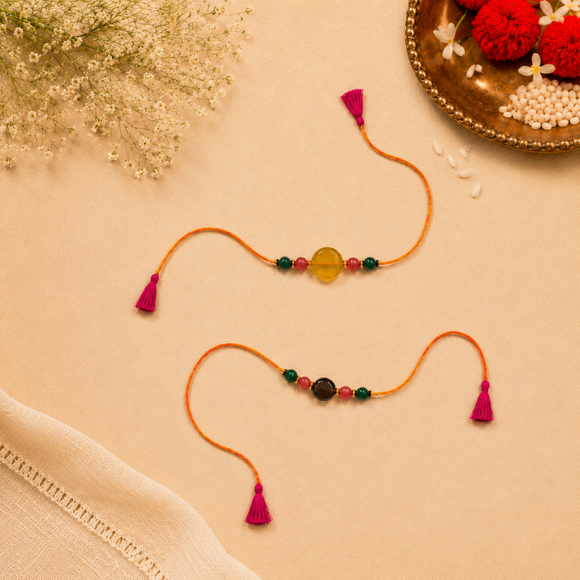 Whe Handmade Genuine Gemstone Rakhi combo