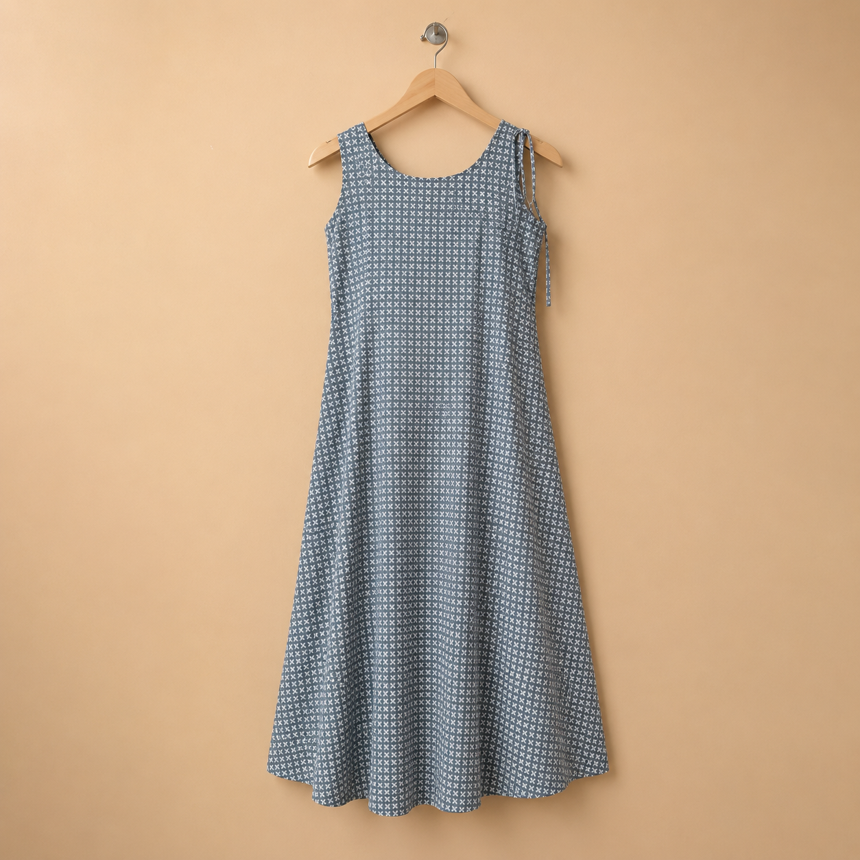 White Handblock Printed Cotton Sleeveless Dress