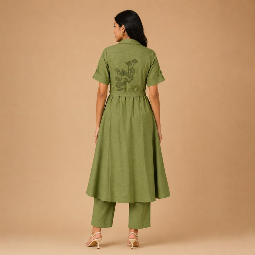Handblock Printed Cotton Shrug Suit Set with Inner