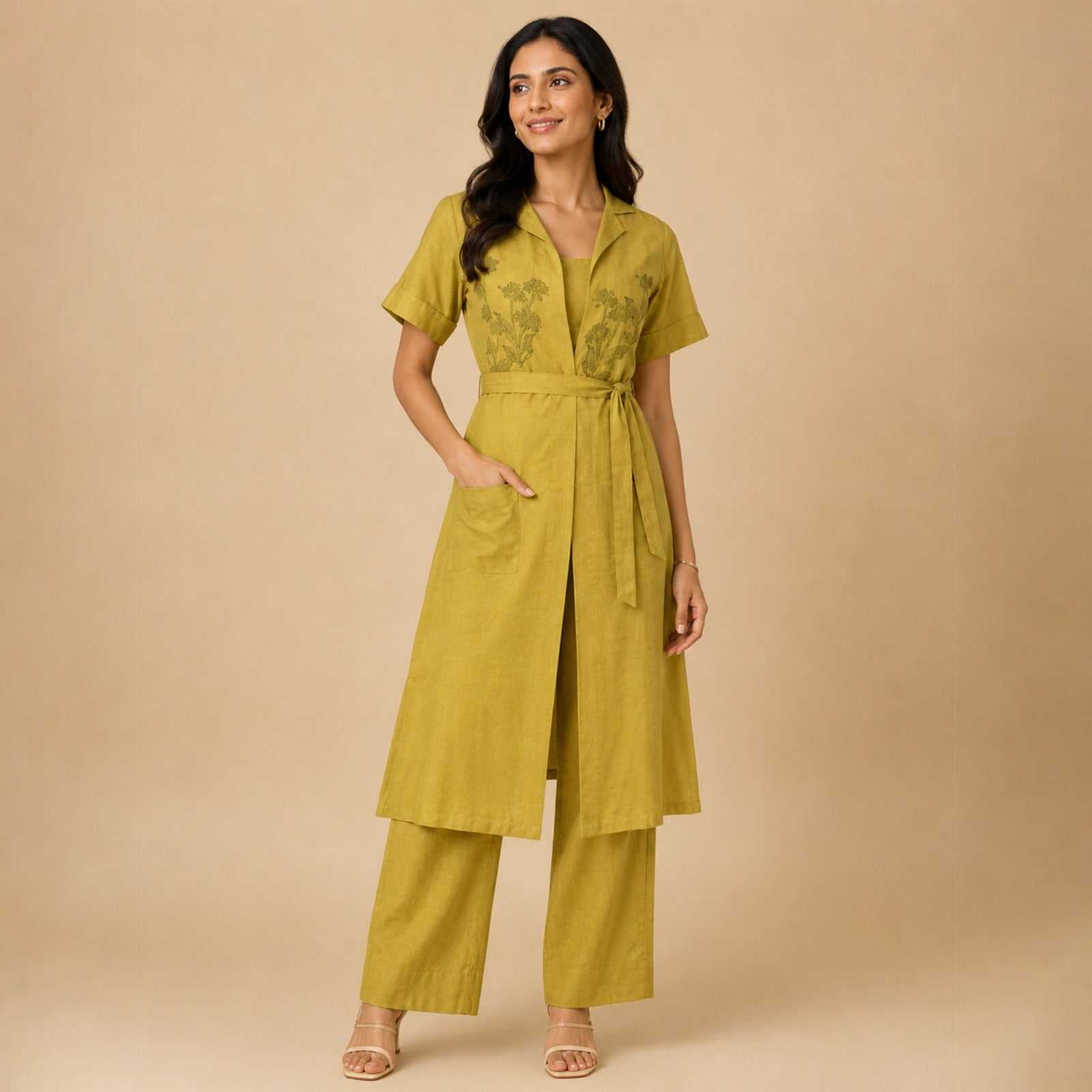 Handblock Printed Cotton Shrug Suit Set with Inner