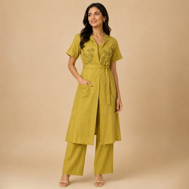 Handblock Printed Cotton Shrug Suit Set with Inner