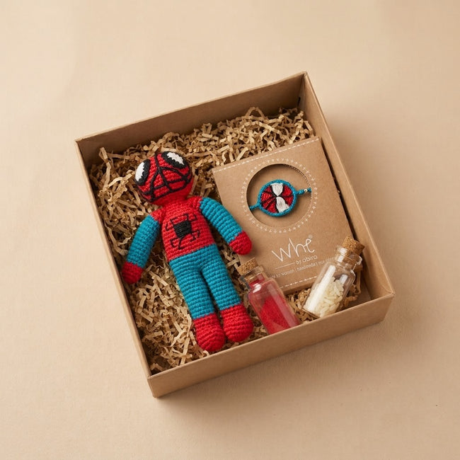 Whe Handmade Crochet Spider-Man Rakhi Gift Set