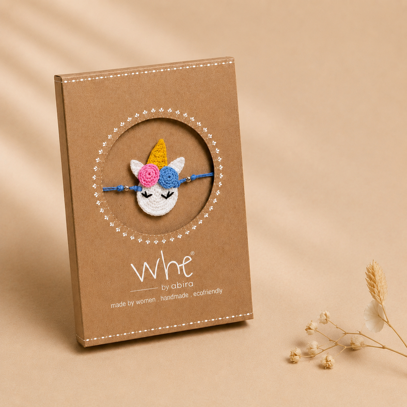 Whe Handmade Crochet Unicorn Rakhi Gift Set