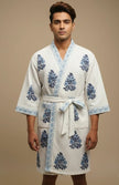 Handblock Printed Pure Cotton Bathrobe, Towel & Napkin Set
